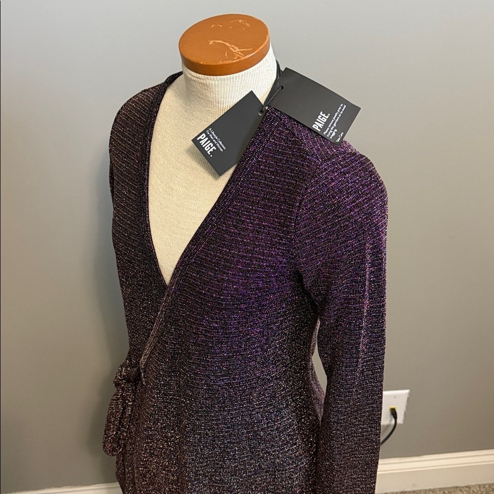 NWT!! Paige - Lucielle Metallic Long-sleeve Wrap Dress In Metallic Multi - XS - Picture 7 of 9